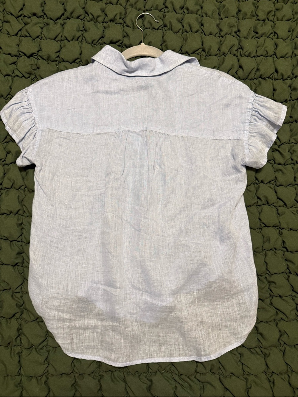 Bella Dahl Pale Blue 100% Linen Ruffle Sleeve Button Down Shirt - Picture 5 of 5